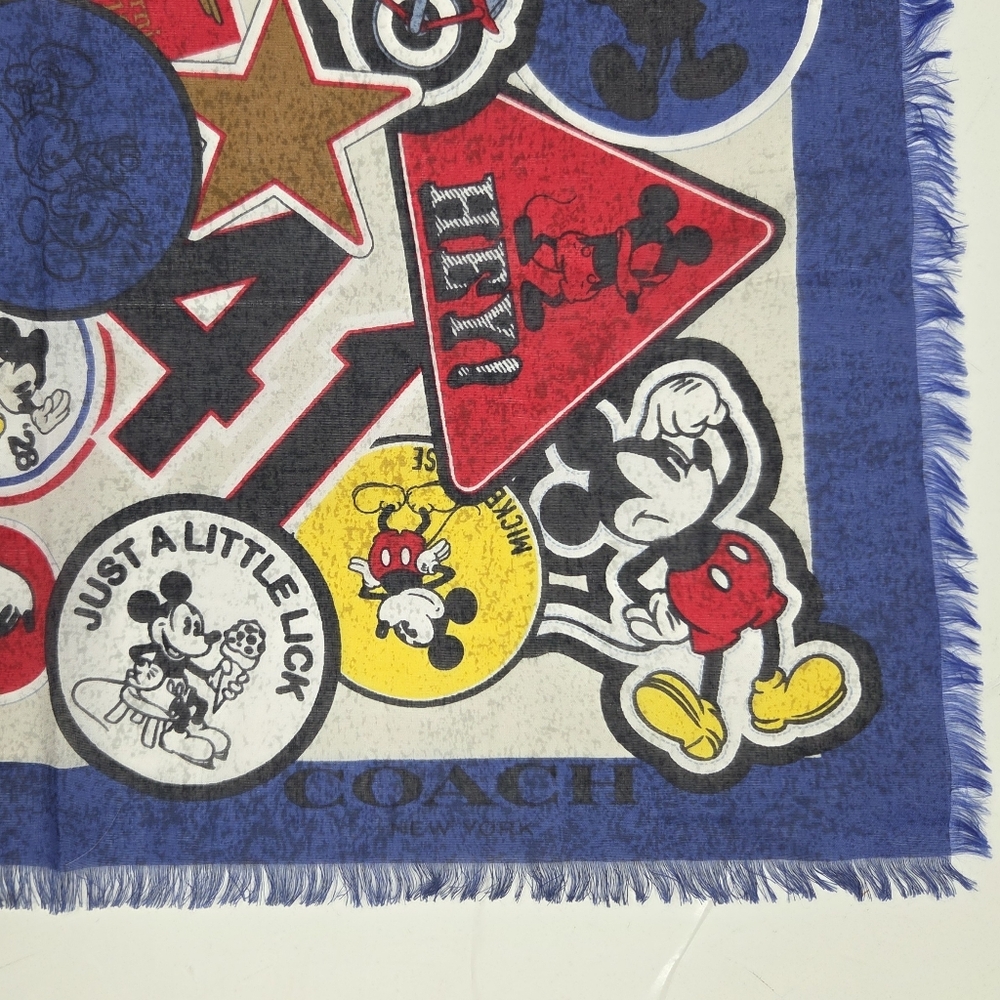 COACH X Disney Mickey Mouse Multi Patch Colorful Scarf Vibrant Whimsical Silk - Picture 2 of 10
